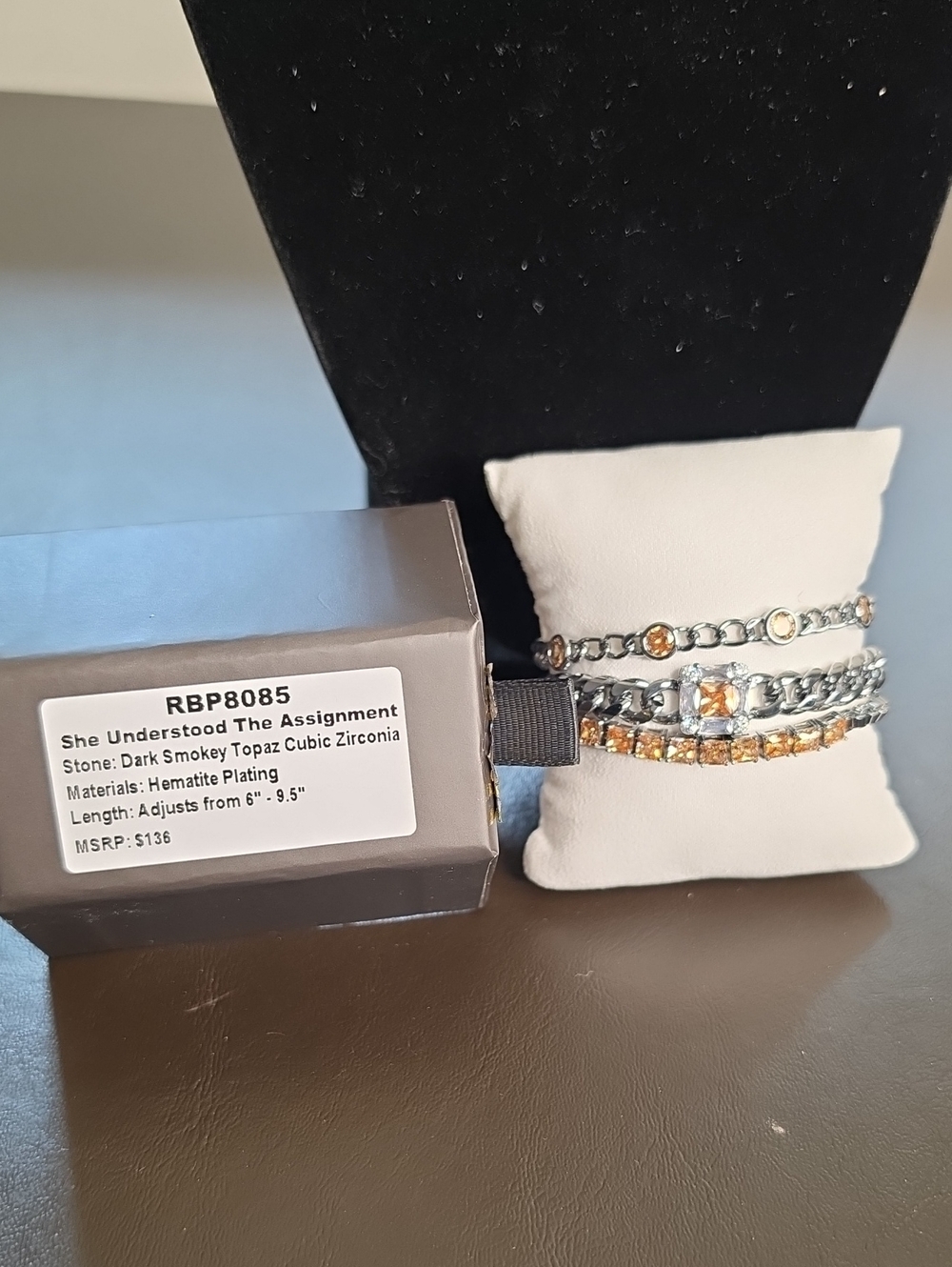 Multi-Row Smoky Topaz Cubic Zirconia Bracelet - Silver/Brown